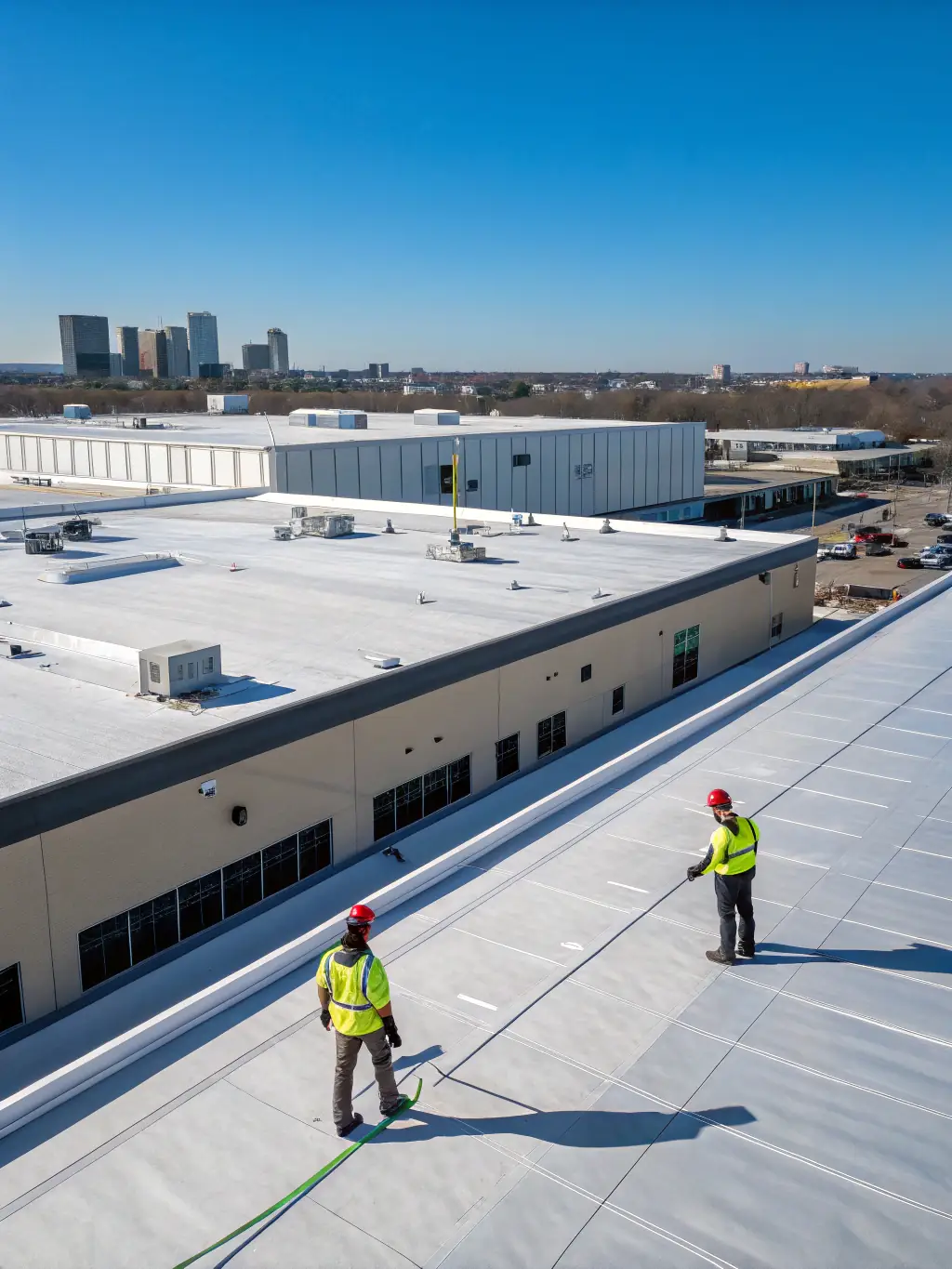 A commercial building in Richmond, VA, with a TPO flat roof, emphasizing its energy efficiency and resistance to the elements.